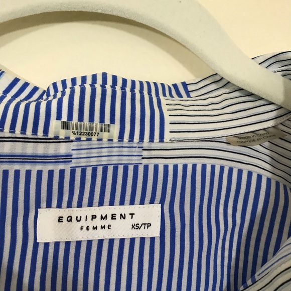 Equipment Blue Striped 100% Silk Button Down Top - Picture 4 of 6